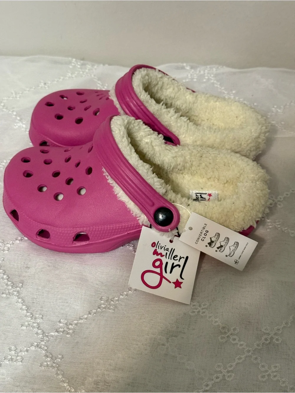 Kids Plush-Lined Slip-On Clogs in Hot Pink